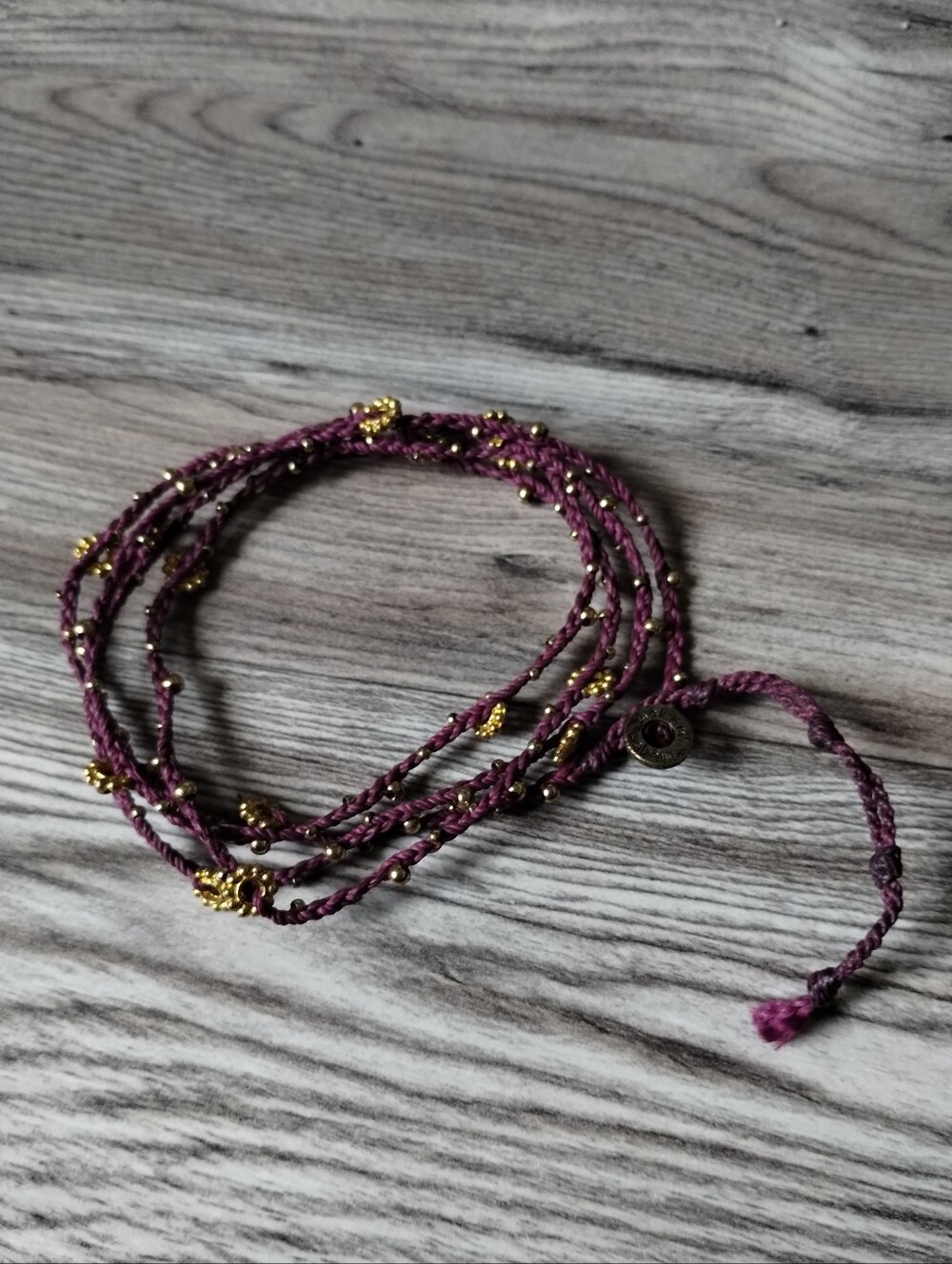 Wakami Purple Braided Gold Bead Wrap Bracelet